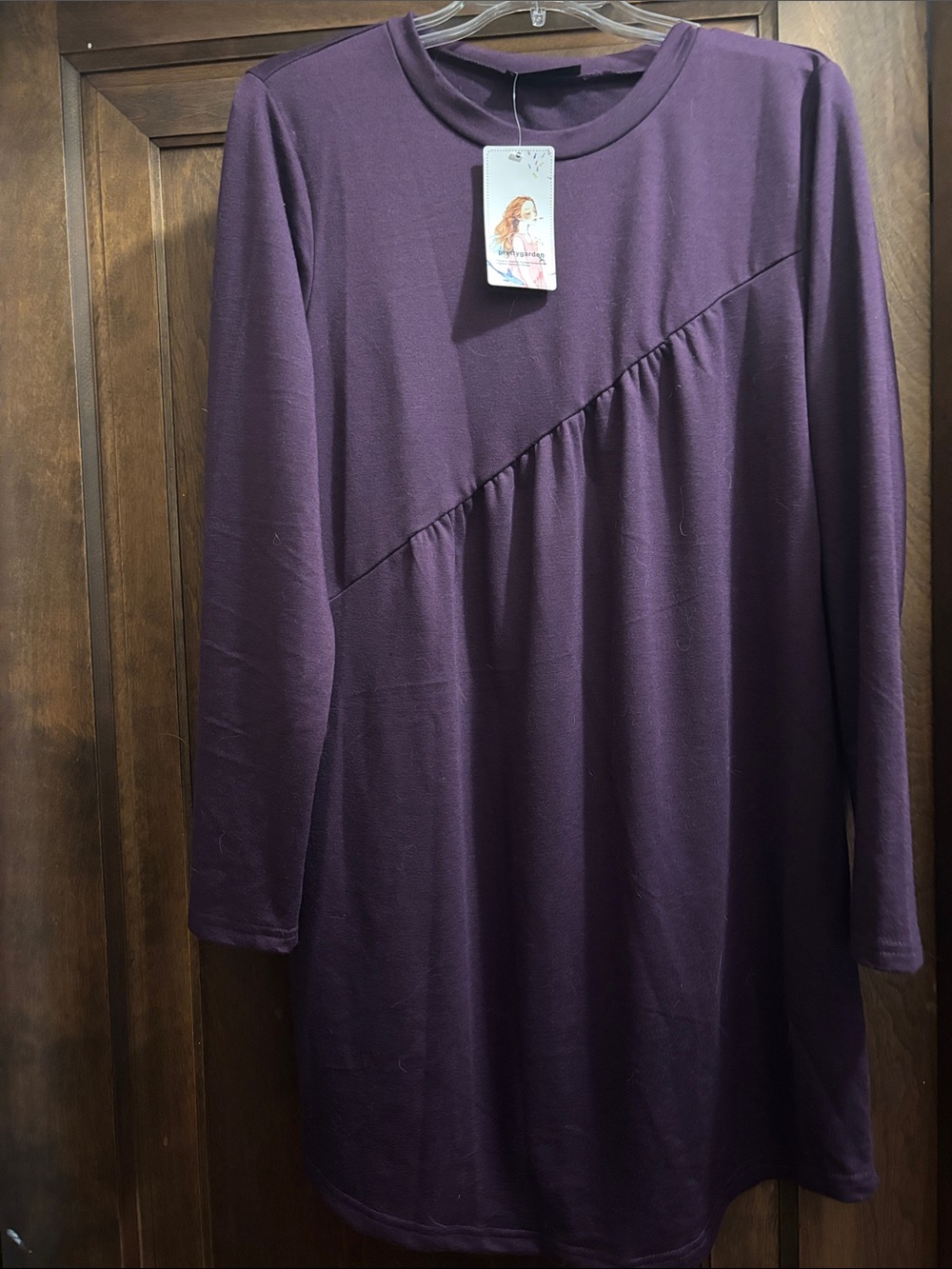 Women's Long Sleeve Diagonal Seam Tunic dress - Purple